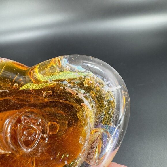 Hand Blown Art Glass Heart Figurine Paperweight Multicolor Swirls Artist Signed - Picture 7 of 16